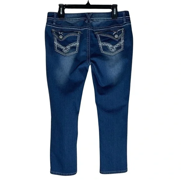 Rue21 Jeans Womens 9 Y2K Blue Skinny Ankle Low Rise Embroidered‎ Western Stretch - Picture 2 of 8